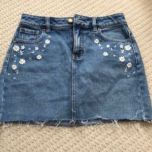 daisy embroidered denim skirt